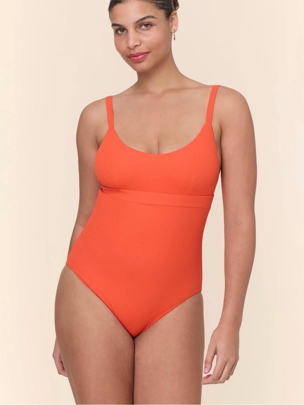 Andie Honolulu EcoRibbed One Piece Swimsuit in Vermilion Bright Orange Size MT
